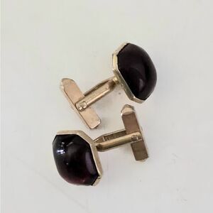 Swank men's cuff links gold color metal dark red stone
